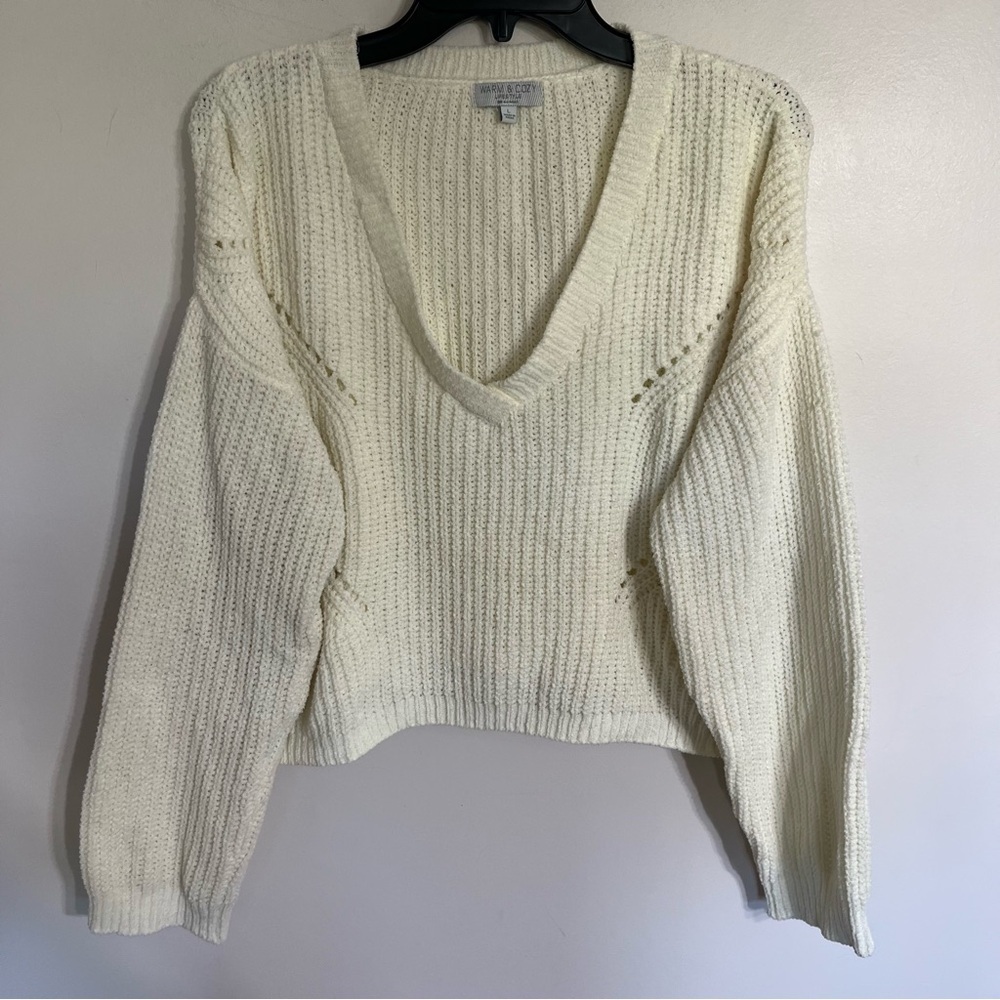 Women’s Warm‎ & Cozy Lifestyle Sweater Soft Lightweight Chunky Size Large V Neck